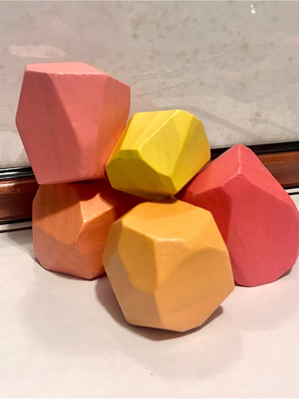 Lovevery Set of 5Geometric Wooden Stacking Stones - Pastel Yellow, Peach, Pink